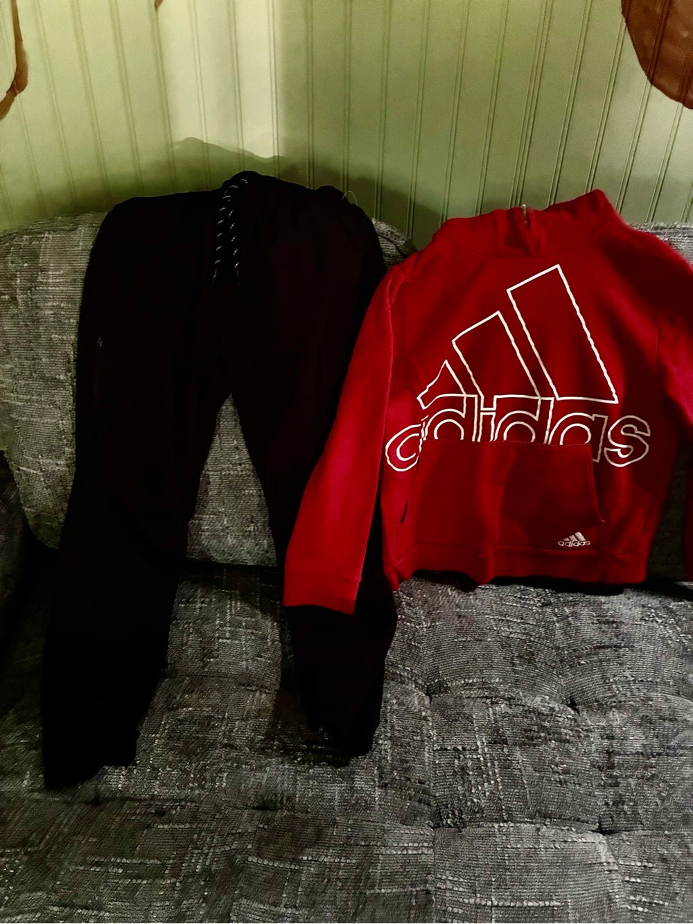 adidas Kids Red Hoodie with Black Joggers Set